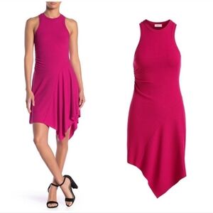 A.L.C. Bea Sleeveless Ribbed Asymmetrical Hot Pink Fuschia Dress - Size L